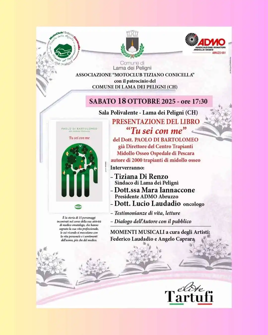 Cultura, il 18 ottobre a Lama dei Peligni la presentazione del libro “Tu sei con me” del Dott. Paolo Di Bartolomeo